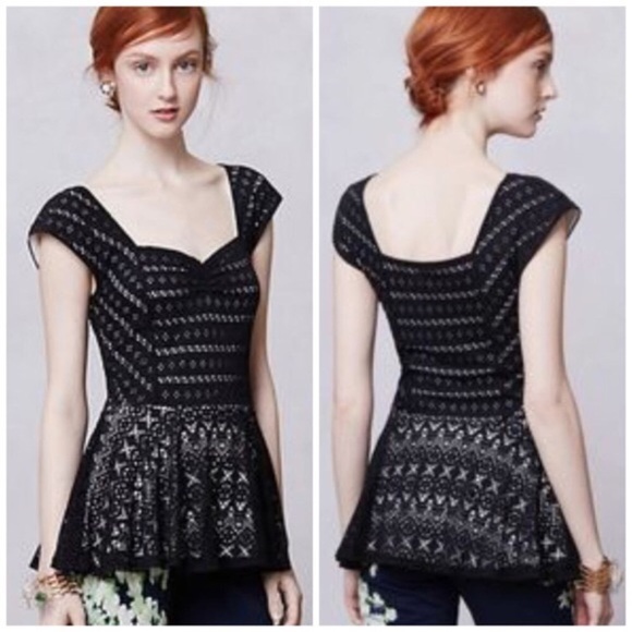 Anthropologie Tops - Anthropologie Postmark Eyelet Peplum Blouse Top